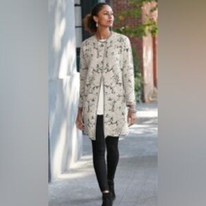 J. Jill Gray and Cream Textured Floral Jacquard Sweater Cardigan Jacket XL